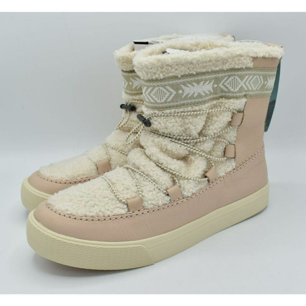 Toms Women Size 8 Alpine Pink Blush Leather Faux Shearling Water Resistant Boots